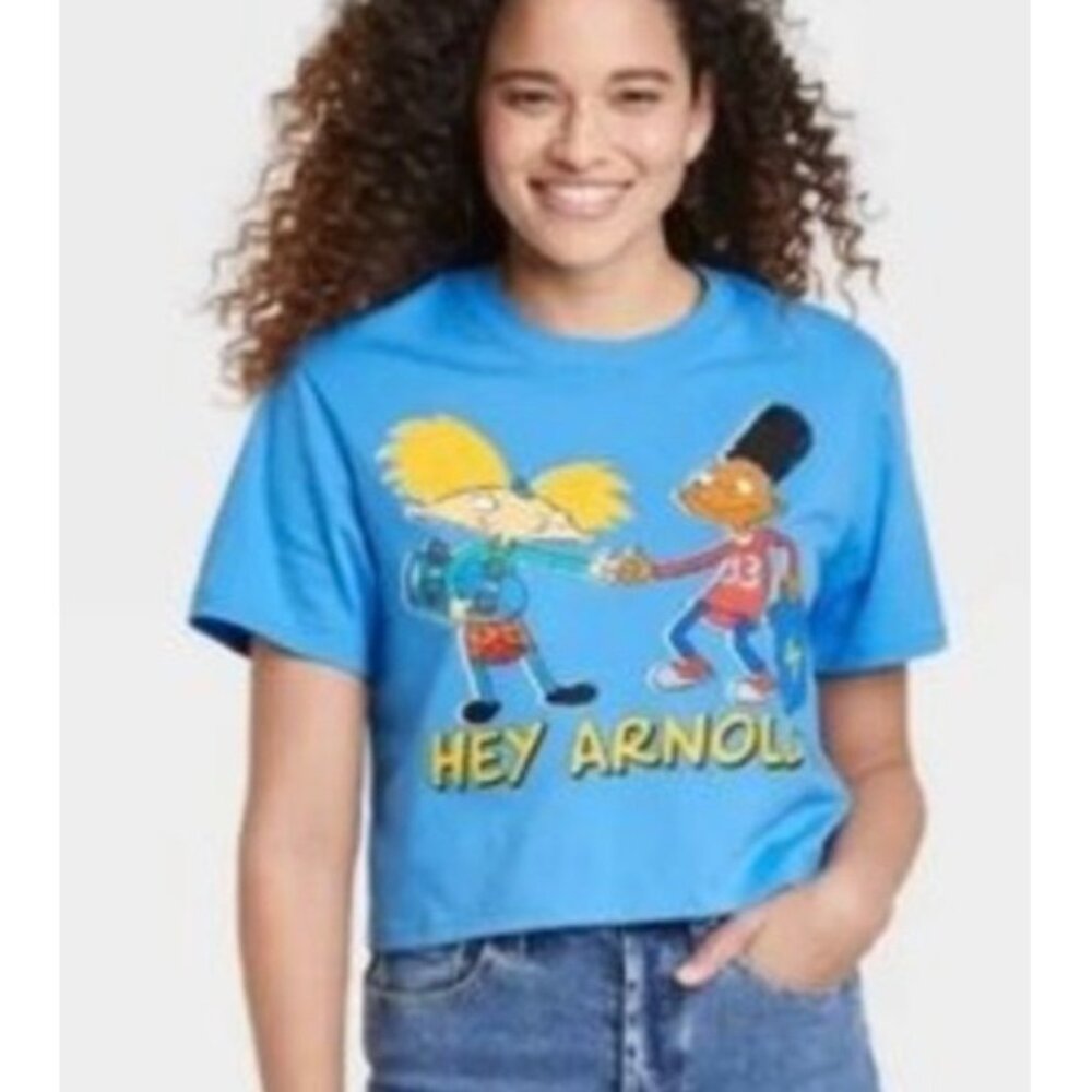 Nickelodeon womens crop top crew neck short sleeve size small blue color new‎